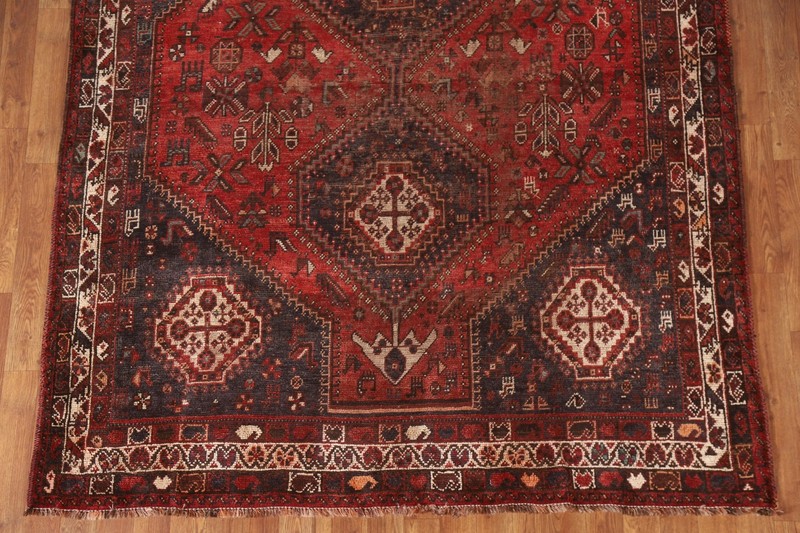 Vegetable Dye Antique Area Rug 6x7 Handmade Wool Geometric Near Square Carpet gallery