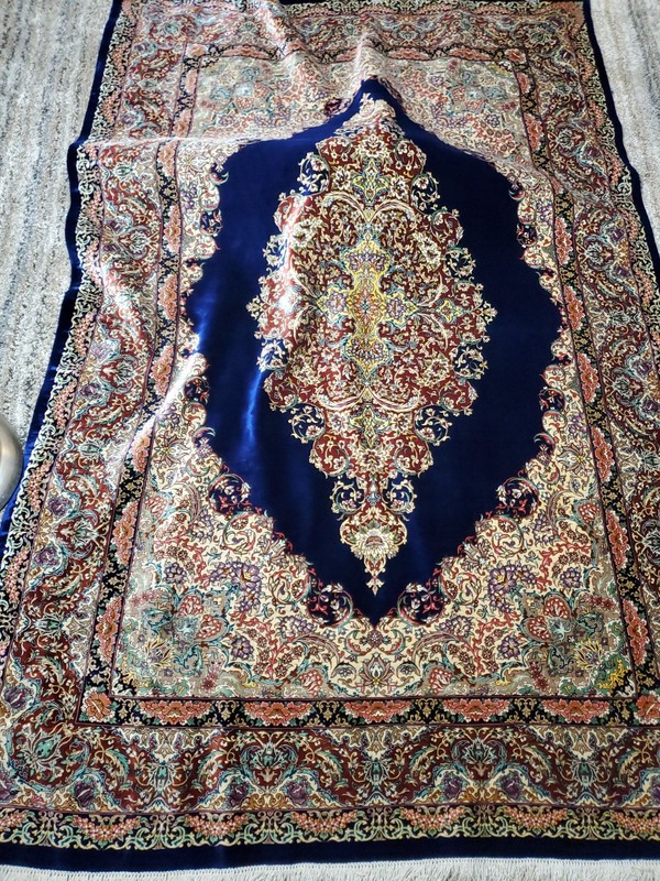 Signed Handknotted Fine Per'sian 100% Silk Rug, 900KPSI, 2x1.3Meters gallery