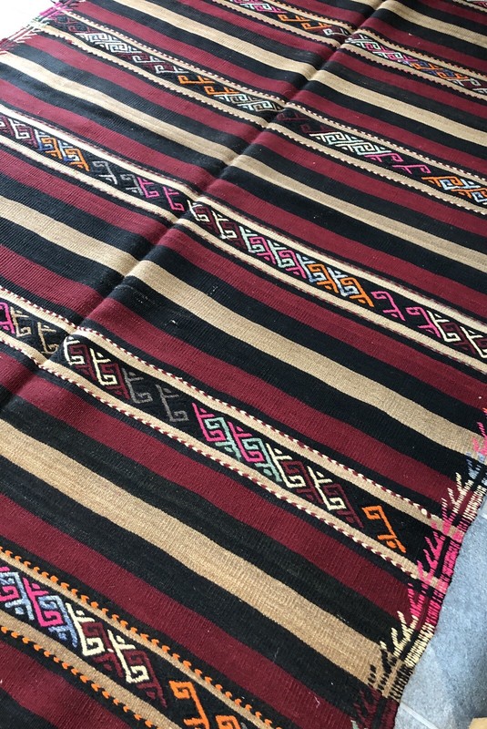 Vintage Turkish Kilim Kelim Rug 5'2''x7'4'' Red, Brown, Black, Orange, Pink, gallery