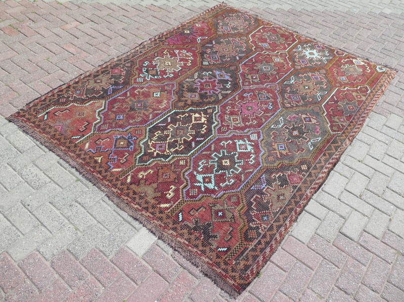 Turkish Kilim Wool Rug, Handmade Floor Carpet, Embroidery Area Rugs 75"x102" gallery