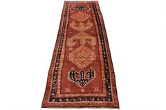 Vintage Tribal Runner 4’1” x 11’4” Red Wool Geometric Hand-Knotted Oriental Rug