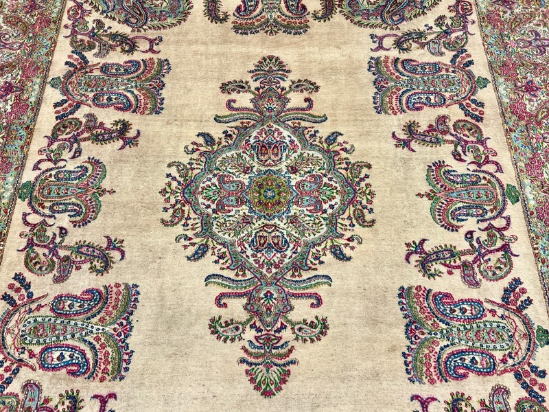 Vintage 10x12 Lavar Kirman Hand Knotted Wool Oriental Area Rug Large Cameo Peach gallery