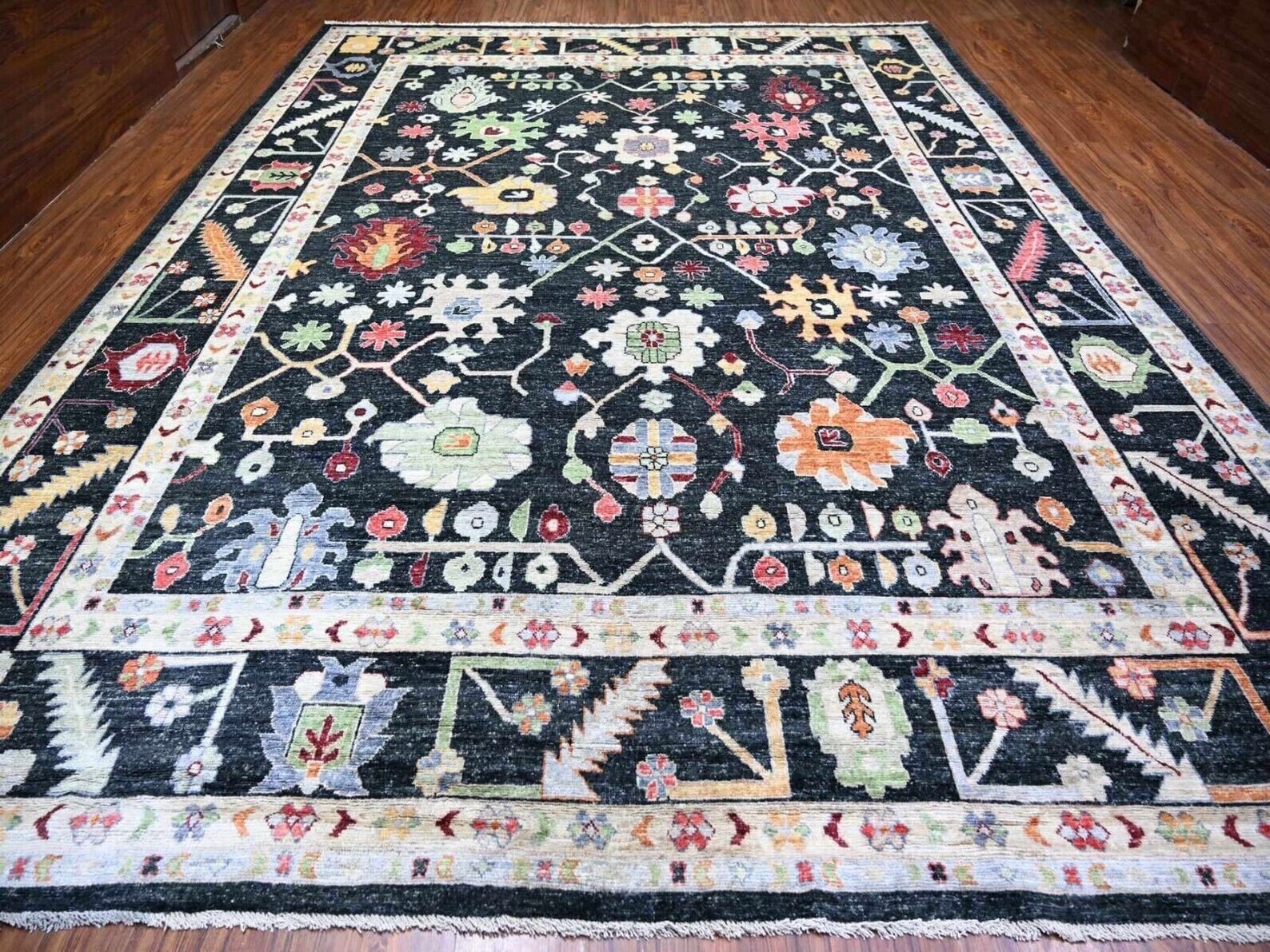 11'10" x 15'4" Charcoal Black, Pure Wool Angora Pile Legendary Oushak Rug gallery