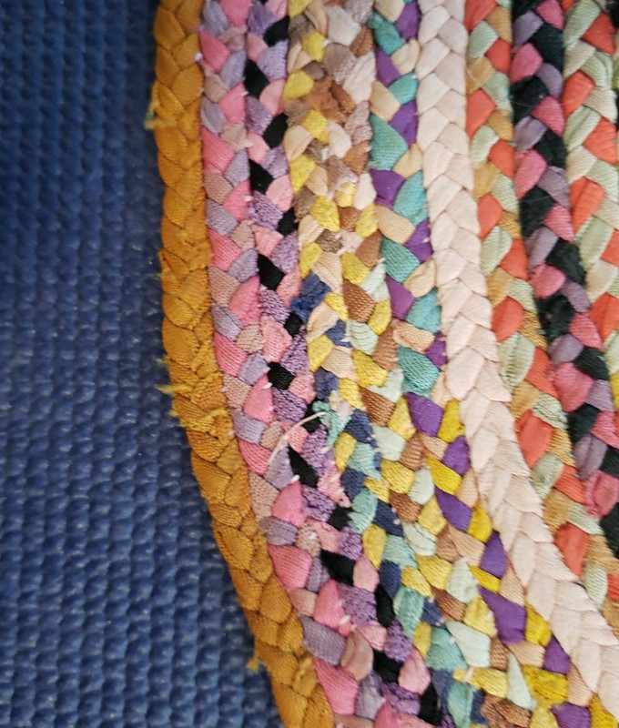 Antique Vintage Handmade Round Braided Rug 18" Multi Color Beautiful gallery