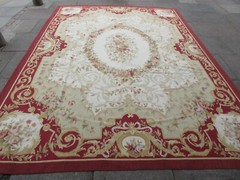 Vintage Hand Made French Design Wool Red Beige Original Aubusson 376X273cm