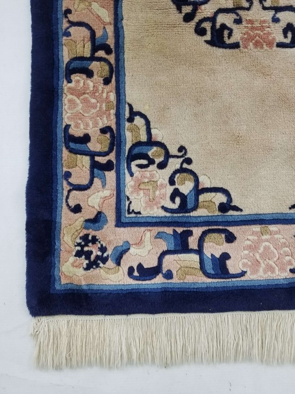 Antique Tibetan Hand Knotted Floral Blue Brown Wool Rug Carpet 93x63cm gallery