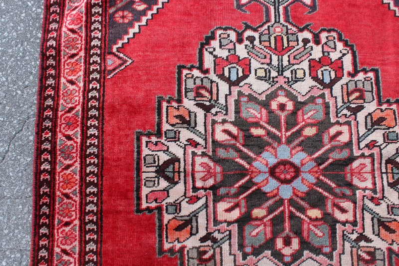 Bright Geometric Medallion Afghan 4' 2" x 6' 4" Red Hand Knotted Area Rug gallery