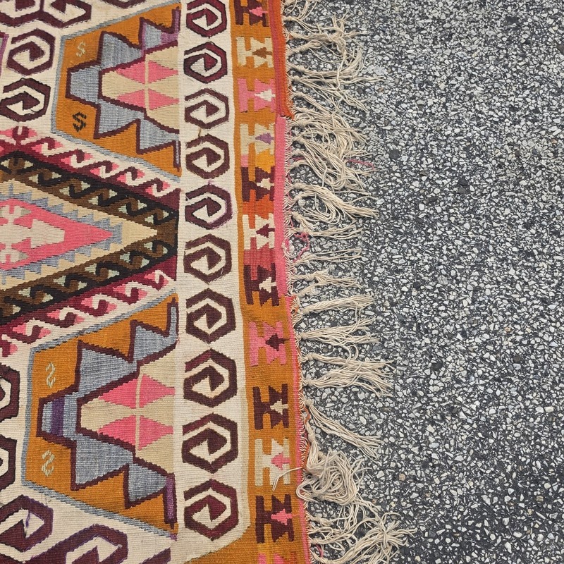 Vintage Turkish Anatolian Kilim Rug 148x60” Handwoven Geometric Wool 12’4” x 5’ gallery