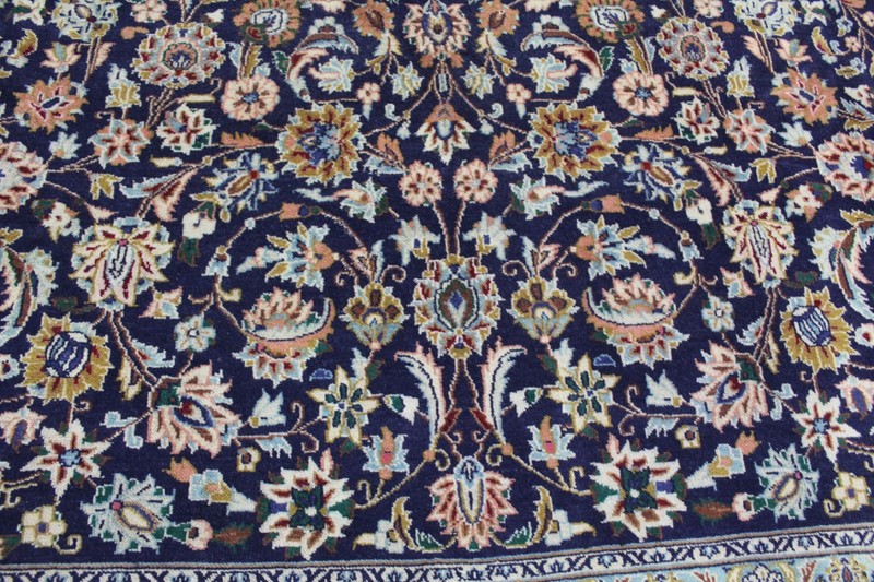Large Oriental Keshan Wool Carpet 360x260cm 11’10 x 8’6 Blue Floral Medallion gallery