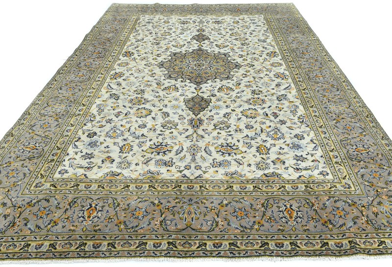 Vintage Hand-Knotted Wool Oriental Rug 8X11 ft Cream Floral Dining Room Carpet gallery