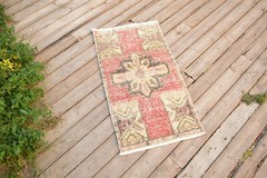 Turkish Carpet Hand Knotted 1×2 Size Doormat Chair Multi Color Rug 47x87cm