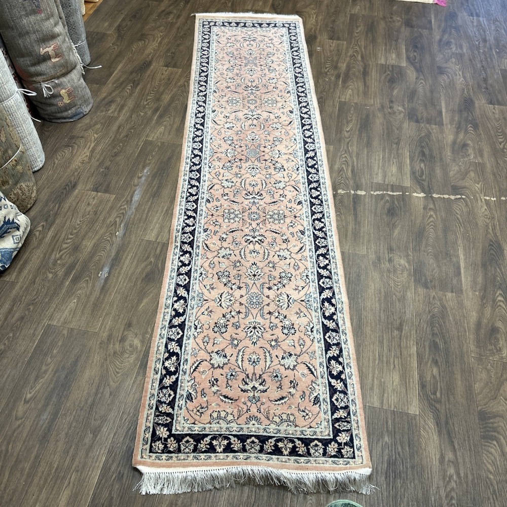 2’6”x10’8” ft Handmade Oriental Pink Multicolor Ivory Wool Runner Rug Floral