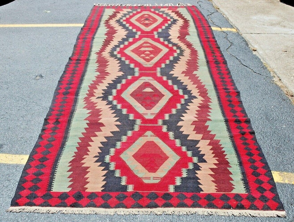 c1920s ANTIQUE CAUCASIAN KILIM 4.7x13.2 DANCING GIRL SUBJECTS_MINT_ALL VEGY DYE