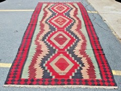 c1920s ANTIQUE CAUCASIAN KILIM 4.7×13.2 DANCING GIRL SUBJECTS_MINT_ALL VEGY DYE