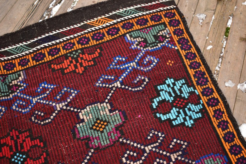 Turkish Kilim Handwoven 5'x9' Cicim Kilim Natural Wool Vintage Rug 164x290cm gallery