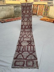 2×12 Vintage Moroccan Hand Knotted Wool Runner Rug Geometric Pattern Hallway Rug