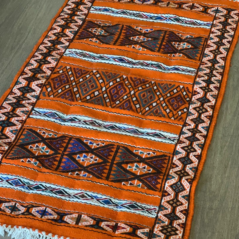 Algerian Traditional Berber Rug - Orange w White red & black colors gallery