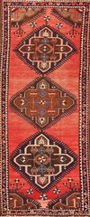 Geometric Tribal 10 ft Runner Rug Hand-knotted Vintage Red Wool Carpet 4×10