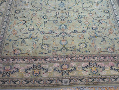 Antique Kashann Signed Birds Hand Knotted Pistachios Green Wool Rug 9’7″ x 13’5″