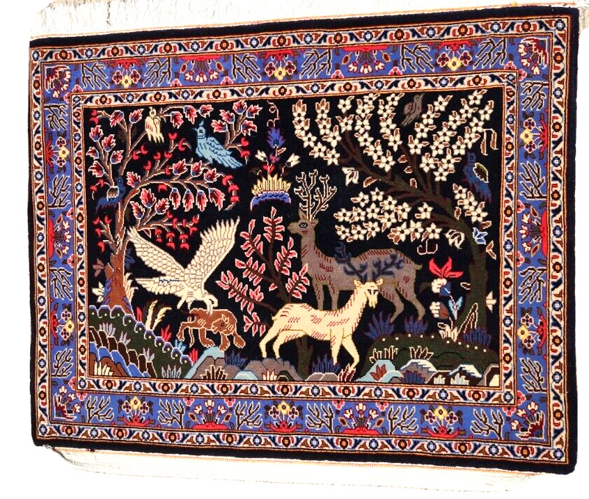*35" X 28" ANTIQUE HAND-KNOTTED PERSAN TABRIZI QOUM KASHANI tree of life WOOLRUG