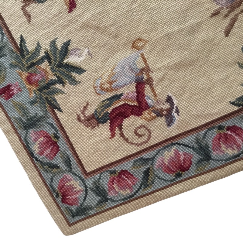 Vintage Aubusson Style Needlepoint Wool Rug Chinoisere Monkey Promenade 35 x 23 gallery