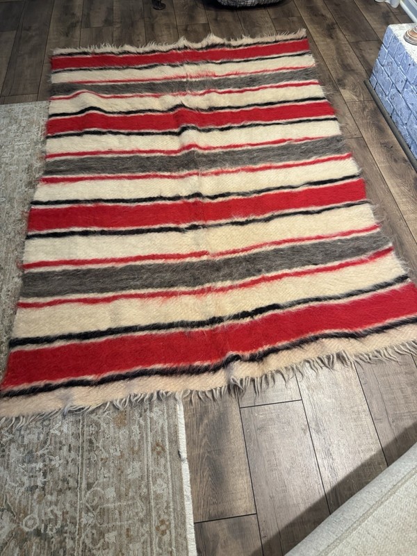 Vintage Hand Woven Striped Turkish Mohair Wool Shaggy Rug 5’x7’ Knotted Fringe gallery