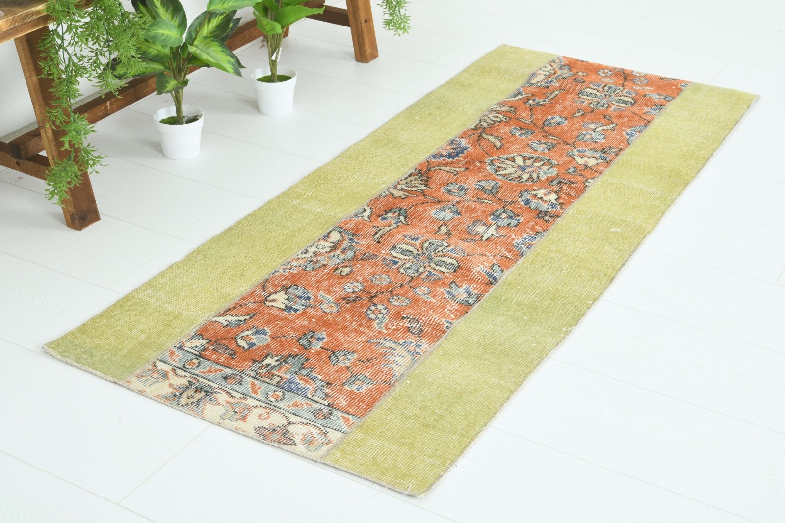 Turkish Small Runner Rug 2x5 Hand-Knotted Vintage Oushak Oriental Rug Carpet,730 gallery