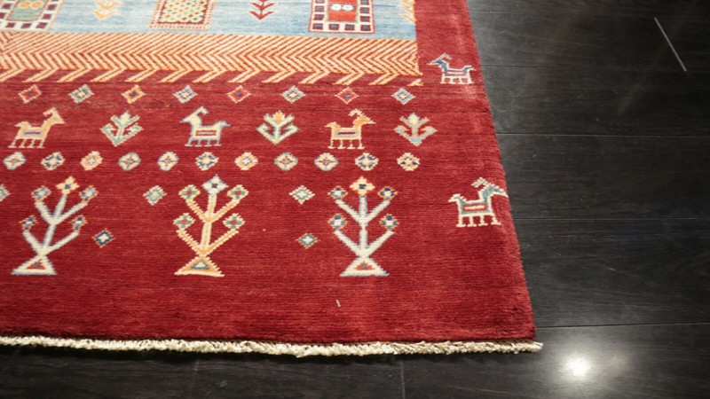 5x7 AFGHAN-REFUGEE GEOMETRIC VEGETABLE-DYE HANDMADE-KNOTTED FINE WOOL RUG 585978 gallery