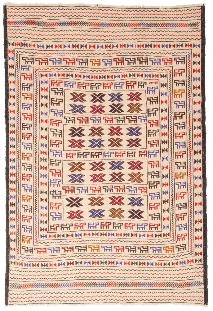Vintage 4'1" x 6'2" Traditional Wool Hand Woven Oriental Area Rug
