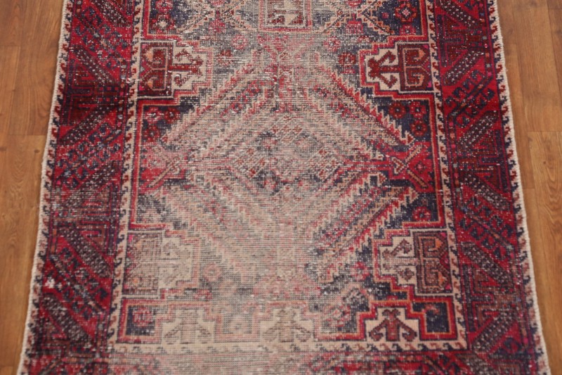Navy Blue & Red Balouch 10 ft Runner Rug Vintage Hand-made Hallway Carpet 3x10 gallery