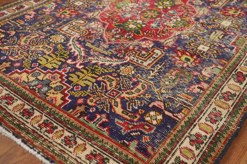Blue/ Ivory Distressed Wool Traditional Rug 3x5 ft Han-knotted Carpet gallery