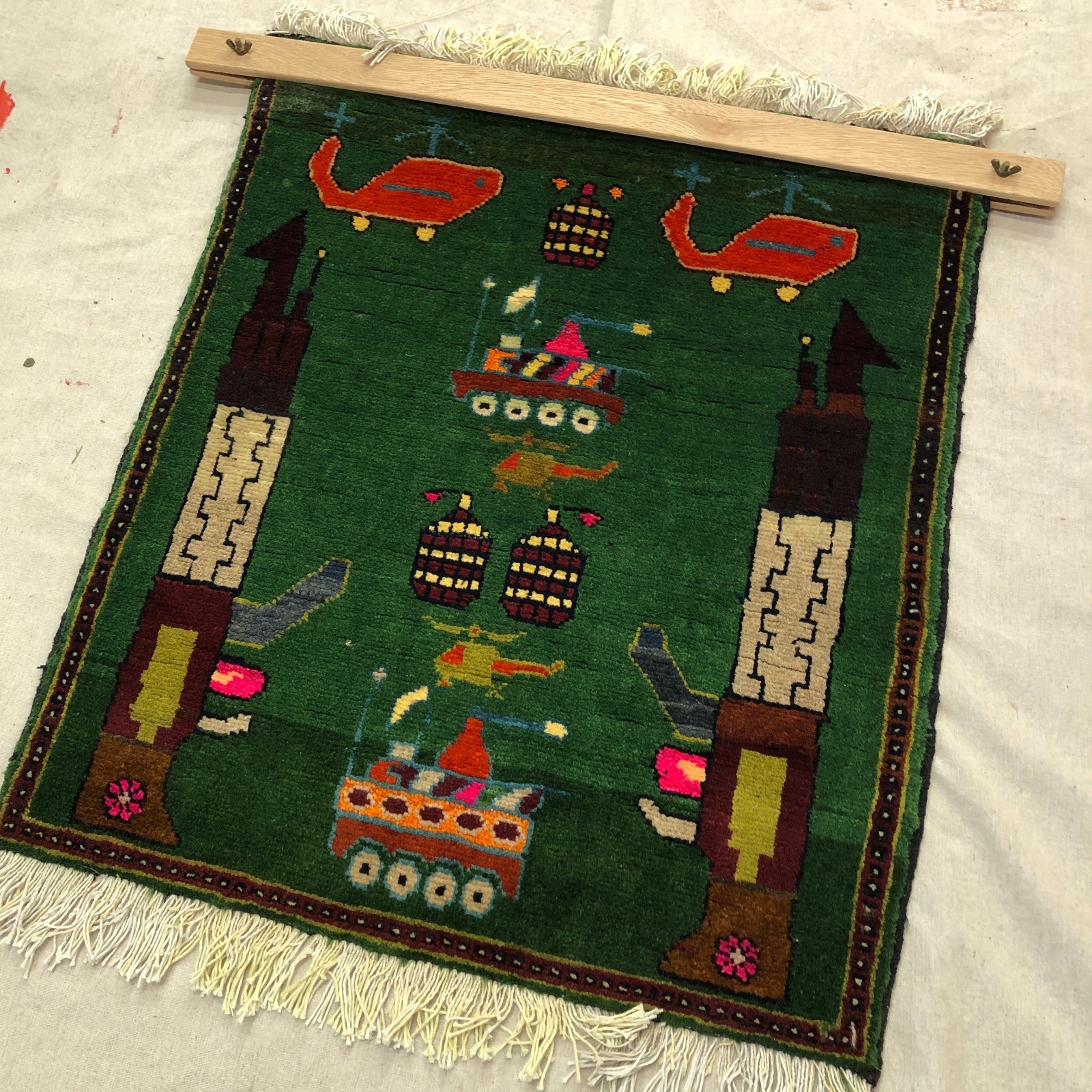 Afghan Wool War Rug AK-47 Tanks Grenades 30x60" 76x152cm Ships from USA gallery