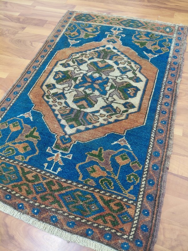 1900s Antique Prayer Rug Special Product Blue Rug Handmade Wool Rug Medium Rug gallery
