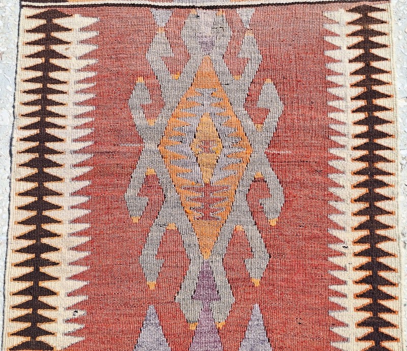 Vintage Turkish Nomad Kilim, Hand Woven Area Or Wall Rug, Fringed By Goat Wool gallery