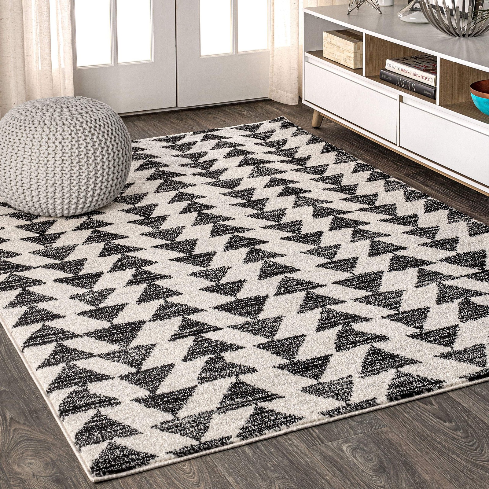 Durable Rectangular Cream Black Area Rug Pet Friendly Vintage Tribal Design 7X9 gallery
