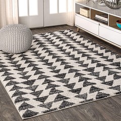 Durable Rectangular Cream Black Area Rug Pet Friendly Vintage Tribal Design 7X9