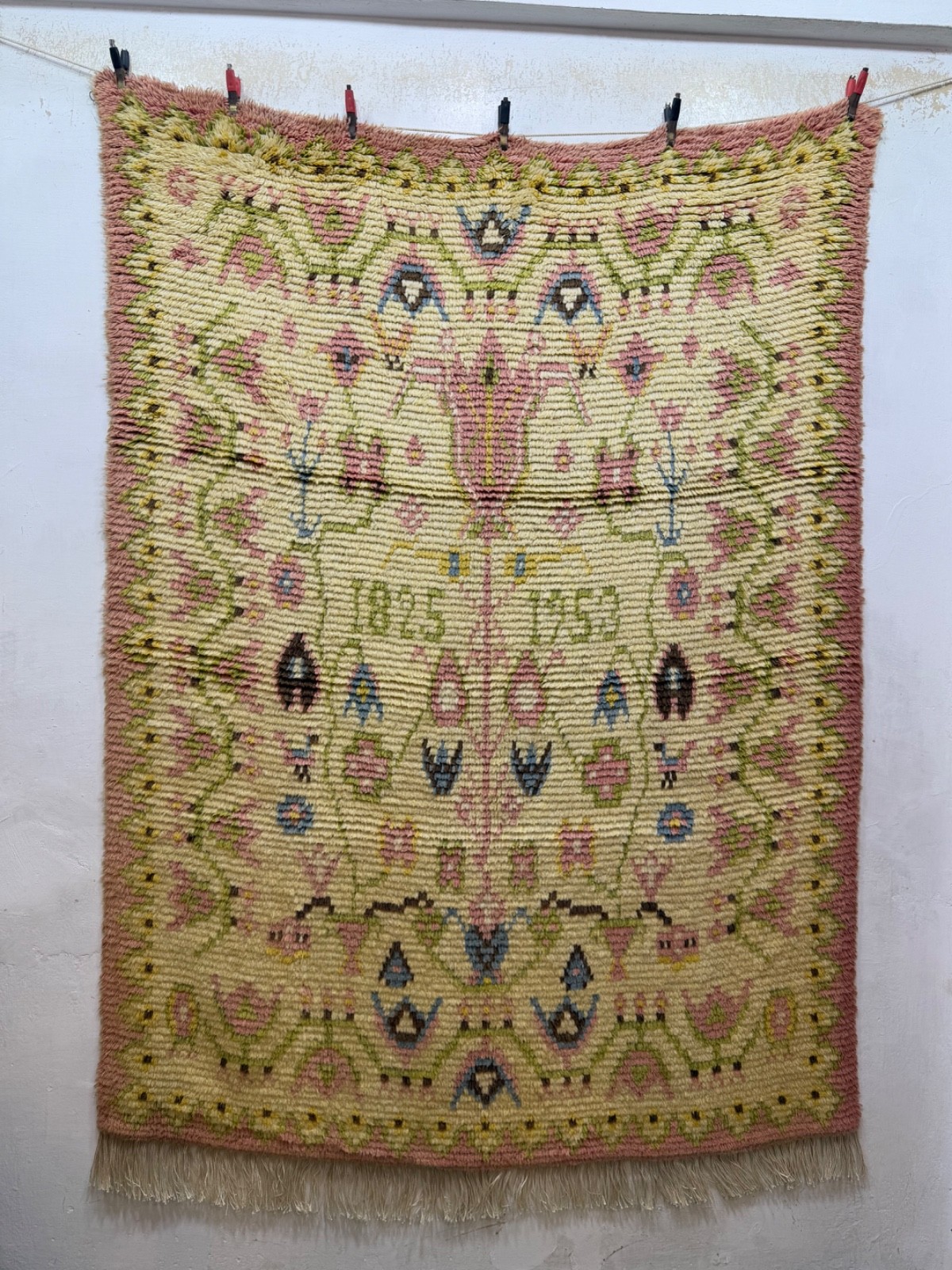 Vintage Fabulous Hand Knotted Dated Swedish Scandinavian Rya Shag Wool RugCarpet gallery