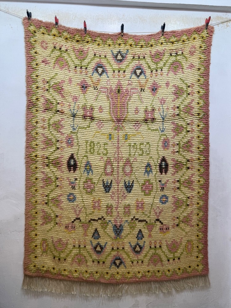 Vintage Fabulous Hand Knotted Dated Swedish Scandinavian Rya Shag Wool RugCarpet