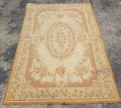 Vintage French Floral Needlepoint Handmade Multicolor Rug Wool Carpet 174×113 cm