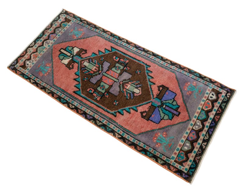 Vintage Distressed Small Area Rug Hand Knotted Oushak Rugs Yastik -1'7"x3'8" gallery