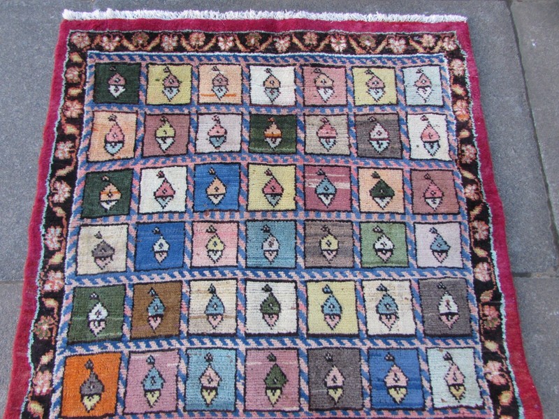 Vintage Traditional Hand Made Oriental Red Green Wool Gabbe Rug 141x85cm gallery