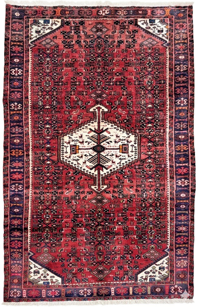 Vintage Hand Knotted Hamedan Wool Area Rug 5x10 Red Tribal Geometric Oriental gallery