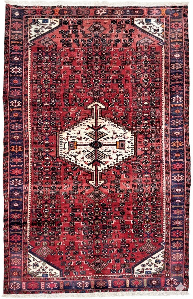 Vintage Hand Knotted Hamedan Wool Area Rug 5x10 Red Tribal Geometric Oriental