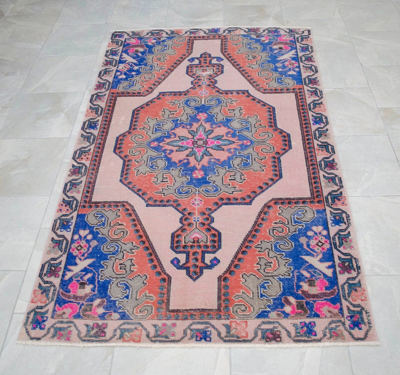 Colorful Area Rug Hand Knotted Turkish Rug Oushak Rug Distressed Rug 4'3" x 7'2" gallery