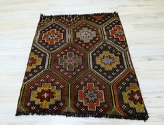 Cappadocia Ethnic Burgundy Carpet Traditional Handmade Vintage Kilim Rug 3.6x4ft