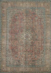 Pink Wool Distressed Tebriz Vintage Area Rug 7×9 Hand-knotted Living Room Carpet