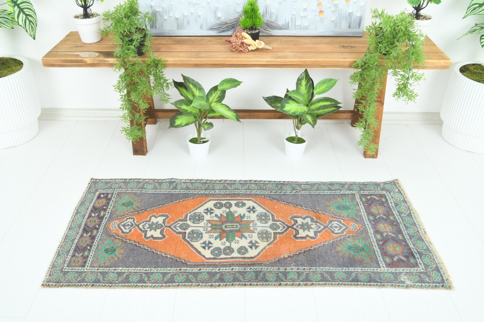 Turkish Door Mat Small Rug 2x4 Hand-Knotted Vintage Oushak Mini Rug Carpet,931 gallery