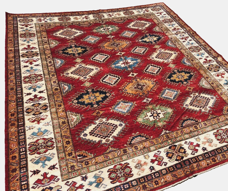 8'x10' HAND-KNOTTED CAUCASIAN KAZAK SERAPE HERIZI TRIBAL WOOL RED RUG gallery