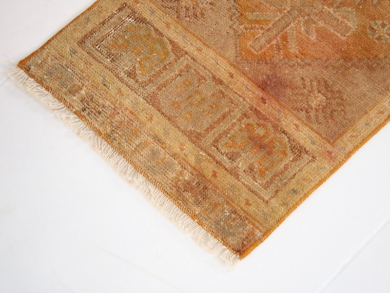 Vintage Terracotta Turkish Door Mat Rug Hand Knotted Wool 1.2x3.0 ft gallery
