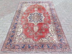 Turkish Handmade Rug, Vintage Red Rug, Boho Rug Distressed Wool Carpet 67″x104″
